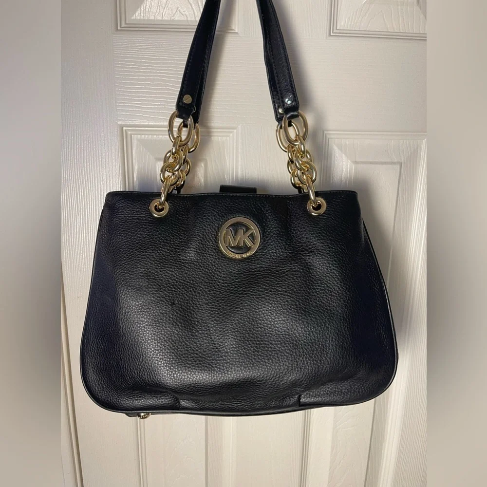 Michael Kors Fulton Chain Tote Black Leather Bag